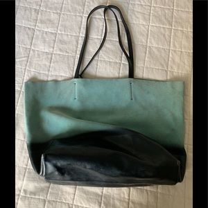 Zara Aqua and Black Suede Leather Shopper Tote Bag